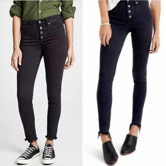 Madewell 10" High-Rise Skinny Jeans button fly raw hem 32 Washed Black - Picture 1 of 9